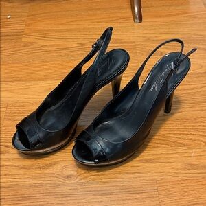 Marc Fisher Black Peep-Toe Slingback Heels